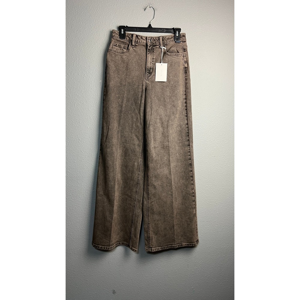 NWT Cello High Rise Barrel Wide Leg Jeans Brown Mineral Wash Sz 5 Flare Paperbag